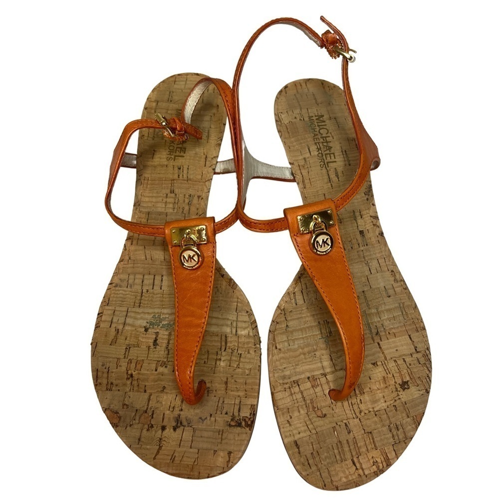 Micheal Kors Orange Leather and Cork Wedge Thong Sandal 9.5